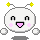 Pixelated white circular character with yellow star antennae, pink cheeks, and a smiling mouth in various expressions against gray background.