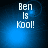 Blue background with white text reading 'Ben is Kool!' in pixelated font, four identical arranged in a