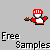 Pixel art character with red helmet and white body holding a brown object, interacting with yellow-and-white spherical shapes against gray background.