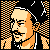 Pixelated 50x50 static icon featuring a stylized human face with orange and beige tones against black background, surrounded by checkered patterns on left and right edges.