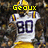 A football player in a white jersey with purple number 80 and yellow accents, wearing a yellow helmet, with text overlays changing from 'Geaux' to 'LSU' to 'Tigers' above the player.