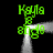Green text 'Kayla' and 'angle' repeated on a black background with gray curved shapes forming an arch-like structure.