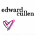 Pixelated text reads 'edward cullen' above a pink and gray heart-shaped icon on white background.