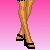 Pixelated cartoon woman with long brown hair in various poses and text overlays on pink background.