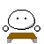 A 4x3 grid of pixel-art animation frames showing a white oval character with simple facial features interacting with brown tables and floating bubbles on a gray background.