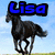 Three distinct horse images with blue 'Lisa' text overlays on each, displayed in a