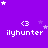Purple background with white stars and repeated 'ilyhunter' text beneath '<3' symbols in a pattern