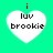 Four identical heart-shaped icons with 'i luv brookie' text on a green background, each featuring a small black dot above the heart.