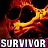 Static pixelated icon featuring a fiery orange-yellow shape resembling a running stick figure against dark background with bold white text "SURVIVOR" at bottom.