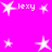 A static image with a bright pink background featuring white star shapes and the text 'lexy' in pixelated font at multiple positions.