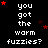 Black background with white text reading "you got the warm fuzzies?" and scattered red stars, some of which move position across frames.