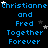 Blue pixelated text reads "Christianne and Fred Together Forever" across three with scattered white and gray stars on black background