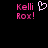 Pixelated pink text 'Kelli Rox!' appears twice on a black background with one instance accompanied by a white pixelated heart symbol.