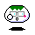Pixel art contact sheet showing two frames of an animated AIM buddy icon with a round character face, green hair, glasses, and blush, transitioning from a surprised to smiling expression with a yellow star appearing on the right frame.