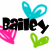 Pixelated icon with 'Bailey' text, cyan bunny ears, pink heart, and green leaf symbols in two color variations.
