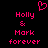 Pixelated pink text and symbols on black background: 'Holly & Mark forever' with a heart symbol above.