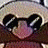 Pixelated close-up of a character's face with dark rounded ears, pink nose, and brown fur-like texture against light background.