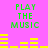 Pixelated green text "PLAY THE MUSIC" on bright pink background with yellow audio equalizer bars in two