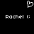 Pixelated white heart symbol above two identical 'Rachel :' text strings on black background.