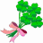 Green four-leaf clover with pink and purple ribbon tied around stem, set against white background on left; green text 'Original Icons .com' on dark green background right.