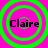 Four identical circular icons with green concentric rings on a bright pink background, each containing the text 'Claire' in black pixelated font.
