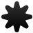 Black starburst shape with eight rounded arms on light gray background, rendered in pixelated style with gradient shading.