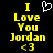 Yellow pixelated text on black background reads 'I Love You Jordan <3' with a white heart symbol above the first 'I'.