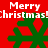 Red background with four green snowflakes and repeated 'Merry Christmas' text in white pixelated font.