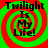 Four identical display 'Twilight Is My Life!' text over red-green spiral backgrounds with black pixelated font