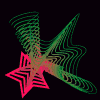 Animated star-shaped icon with layered, wavy lines in shifting colors against a black background.