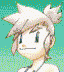 Pixelated character with spiky blonde hair in a small bun, neutral expression, and white top against four distinct solid backgrounds.