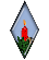 Four diamond-shaped frames each contain a red candle with orange flame, green foliage base, and light blue background.