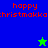 Pixelated image with red text 'happy christmakk' on blue and green backgrounds, two stars in different positions.