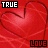 Two side-by-side animated frames of a red heart icon with text elements, showing subtle differences in color and text styling between the left and right versions.