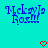 Blue pixelated text 'Mekayla Rozni' on cyan background with red heart symbols below.