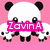 Pixelated panda with black ears and limbs on pink background, holding white cloud-like shapes; text overlays read 'Zavina', 'Loves', and 'Pandas' across three views.