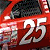 Animated contact sheet of a red NASCAR race car with number 25, showing motion blur and frame-by-frame animation effects across seven sampled frames.