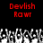 Red pixelated text "Devlish Rawr" appears twice on a black background above a of white and gray pixelated hands with fingers raised