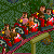 Pixelated image of multiple figures on a rollercoaster ride with green foliage background.