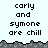 Pixelated text reads 'carly and symone are chill' across two on a light blue background with gray terrain-like borders