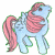 A pixelated cartoon pony with light blue body and pink mane/tail stands on a white background, next to green text reading "Original Icons .com" on a dark green background.