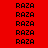 Red background with repeated black text 'RAZA' in a , where green rectangles highlight specific