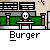 Animated contact sheet of a pixel art burger icon with 15 frames showing progressive assembly from bun to full sandwich, each labeled "Burger" below.