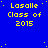 Blue background with yellow pixelated text reading 'Lasalle Class of 2015' repeated in a pattern, scattered yellow dots, and a gray rectangle in the bottom-right corner
