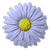 Four identical pixelated daisy icons arranged in a , each with light blue petals and a yellow center on a white background