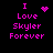 Four display pink pixelated text 'I Love Skyler Forever' on black background with varying pixel-art symbols replacing the heart or star