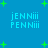 Blue background with green plus signs and repeated light blue text 'jENNiii PENNiii' in four quadrants.