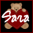 Pixelated 48x48 static icon of a light brown teddy bear holding a large red heart with white text, set against black background with thin red border.