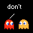 A 3x2 contact sheet of pixel art frames showing Pac-Man ghosts with changing text above them, arranged left-to-right and top-to-bottom on a black background with a gray transparency indicator.