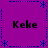 Purple background with blue dotted border and star motifs, four instances of 'Keke' text in black pixelated font arranged symmetrically.